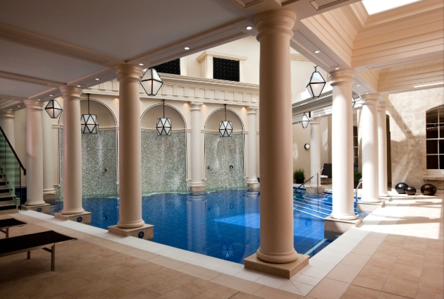 pool spa with greek columns 