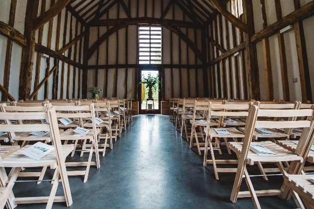 The ceremony space at Rowley Barn, in Hertfordshire