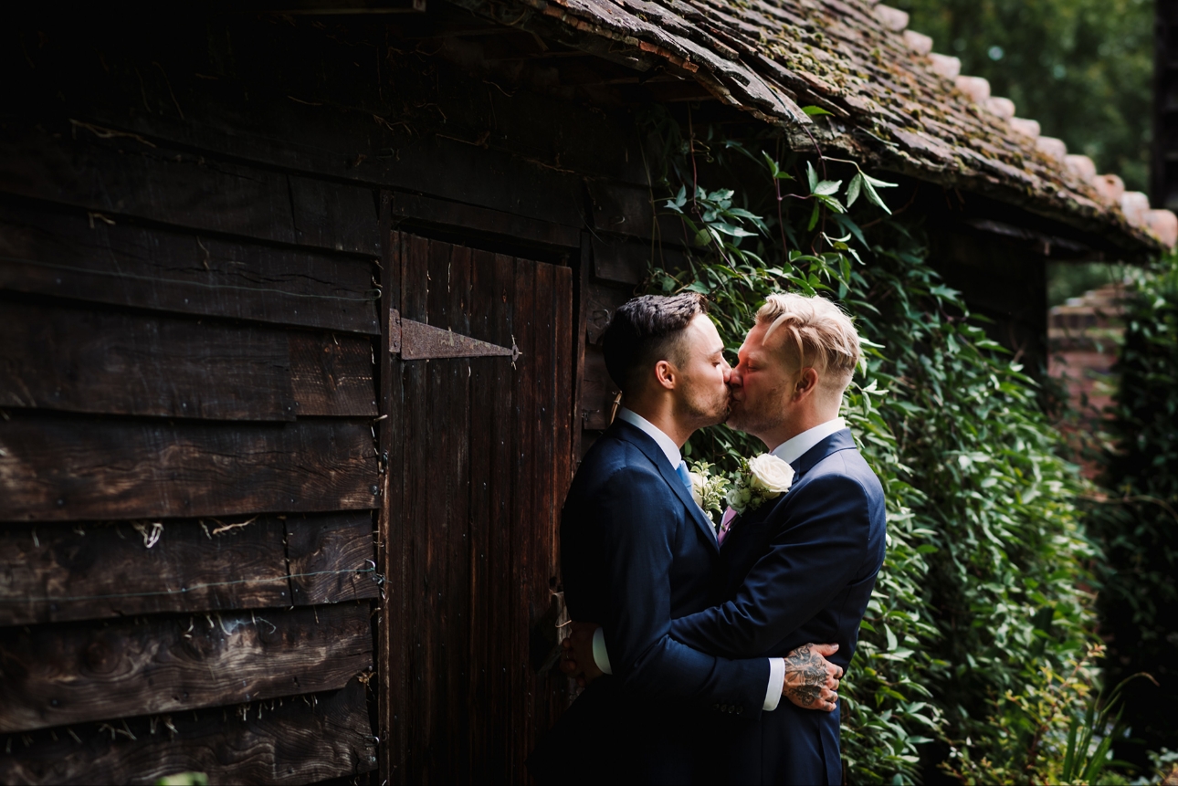 Couple kiss in garden