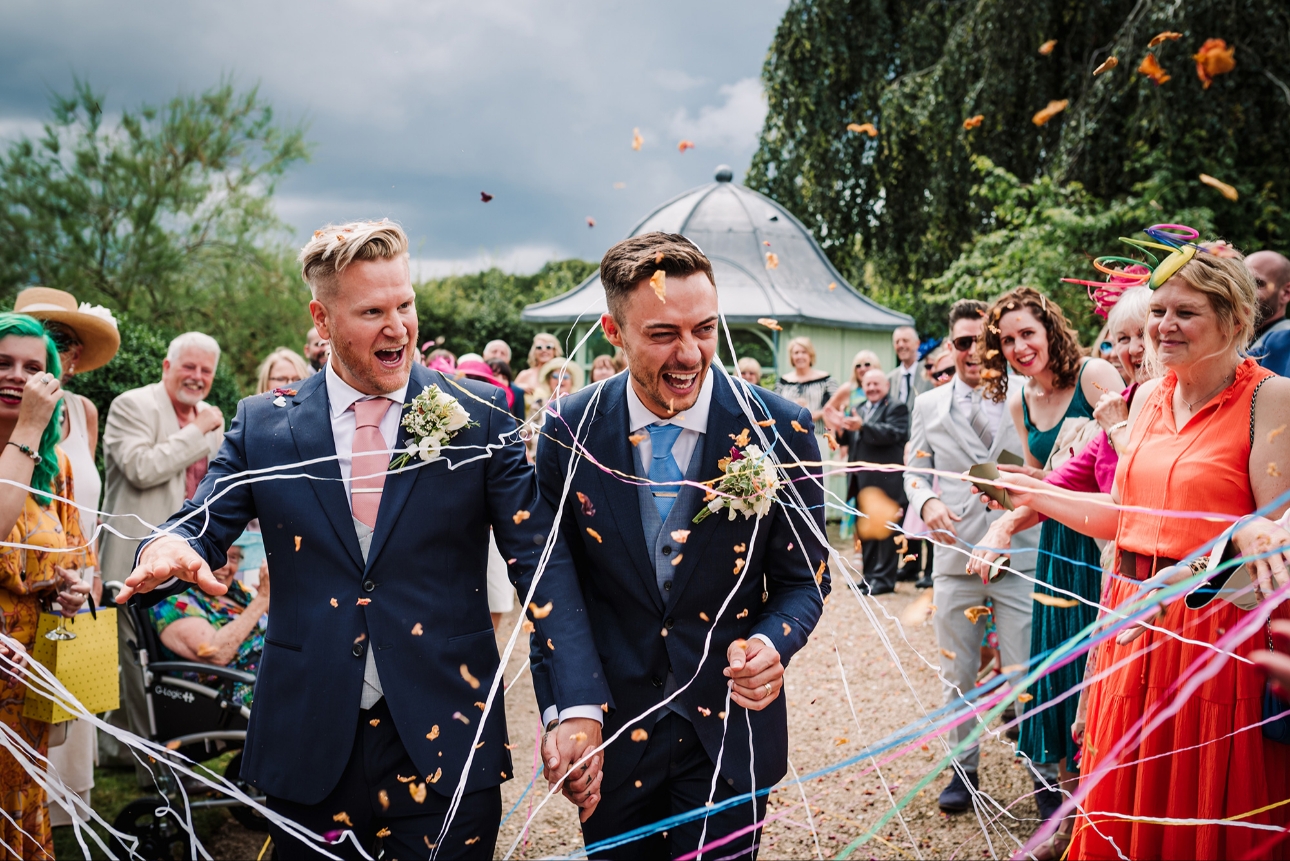 Couple covered in confetti 