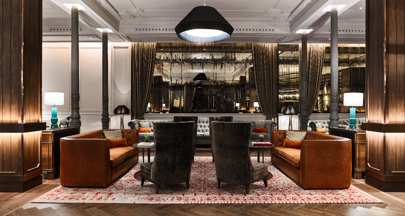hotel lobby in neutral tones modern aesthetic