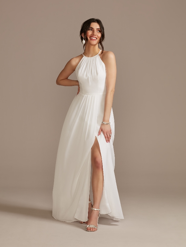 Chiffon a-line wedding dress with tie back