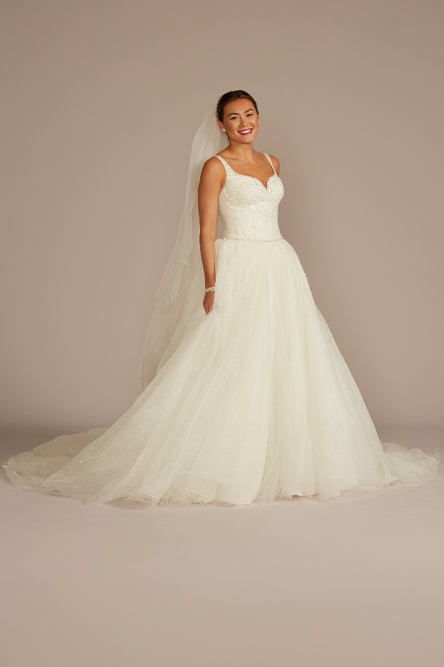 Sweetheart beaded tulle ball gown wedding dress