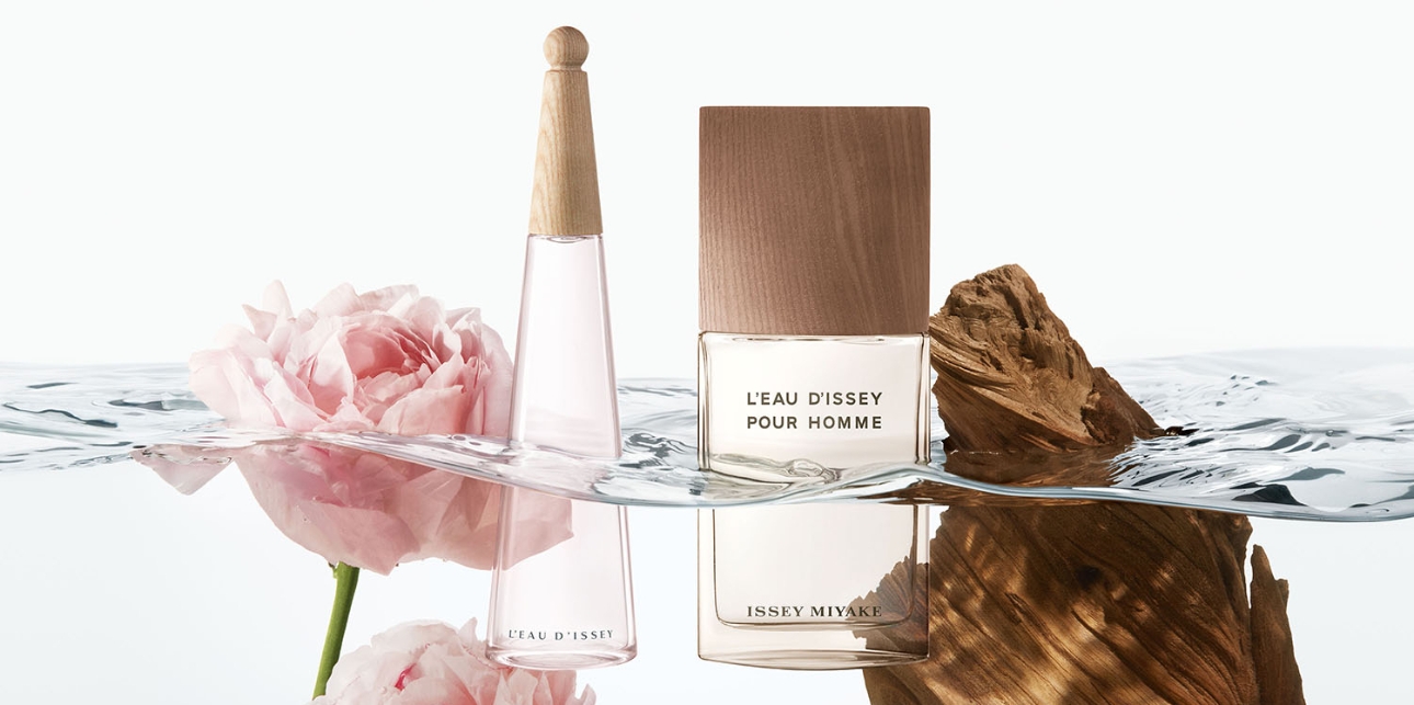 L'Eau d'Issey Pivonie (£68, 50ml) and L'Eau d'Issey pour Homme Vétiver (£59, 50ml)