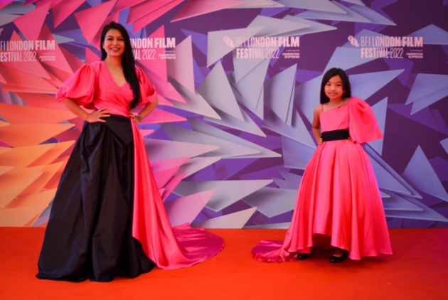 Designer Sanyukta Shrestha on the read carpet with her daughter