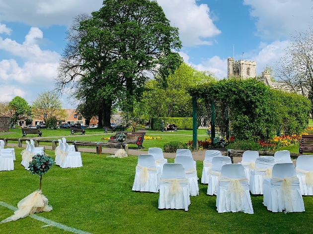 Outdoor ceremony space at Priory House Heritage Centre