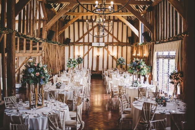 Crondon Park large barn interior set up for a wedding