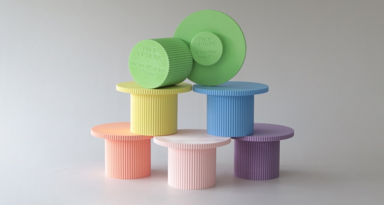 cake stands in pastel shades