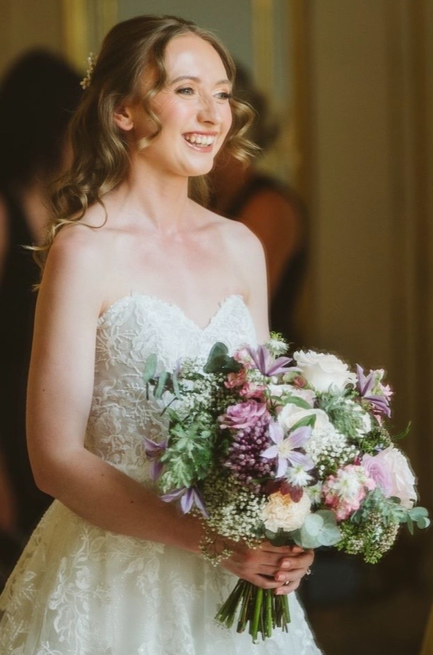 Bespoke wedding floral arrangement by Darling Buds and festive wreath-making workshop setup