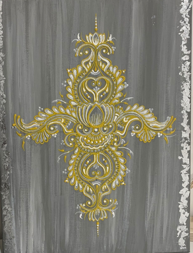 ntricate bridal henna design by Indi Jass Designs displayed as a decorative canvas artwork