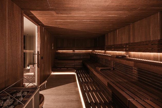 The inside of a sauna