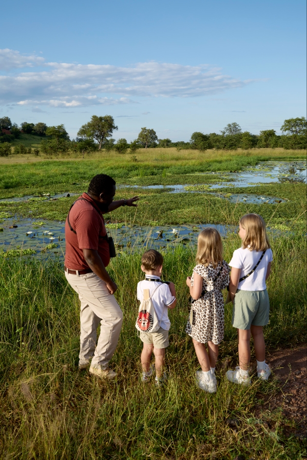 The Zambian Safari Lodge showing kids the watering hole