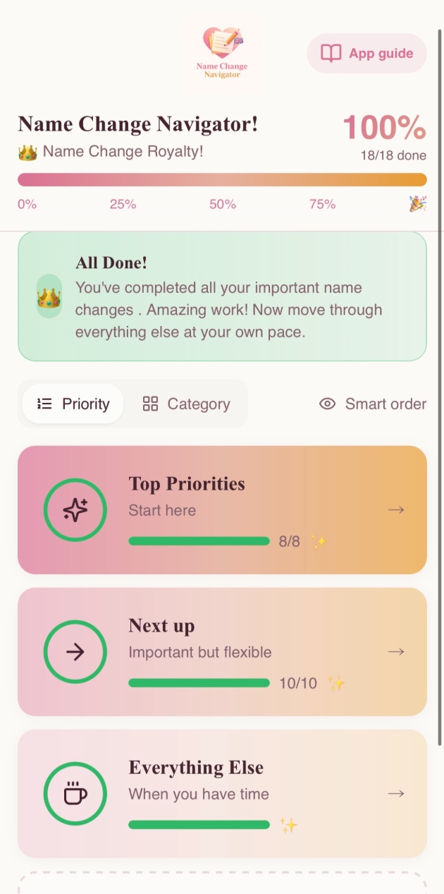 Name Change Navigator screen - 100% done