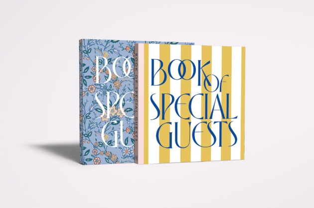 book for guests stripey yellow and floral blue designs